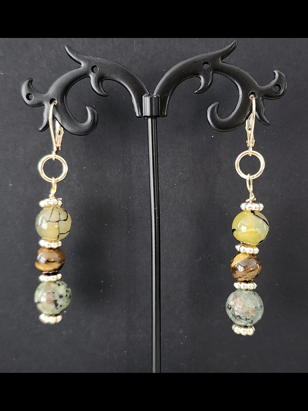 Earrings Jasper Stone Drop Agate Tiger Eye Handcrafted